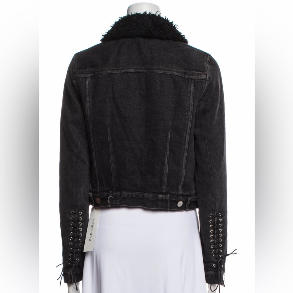 3.1 Phillip Lim Black Denim Jacket with Faux Fur Sherpa Collar Size 2